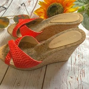 Badgley Mischka Orange/Red wedges heels sandal 7.5
